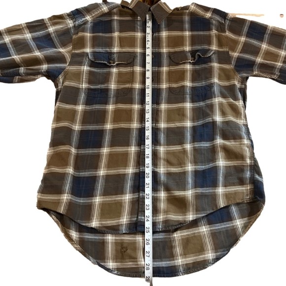 Gap Lightweight Brown & Navy Plaid Button Down Long Sleeve Shirt Size Medium - Picture 12 of 14